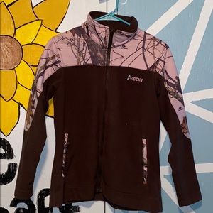 pink and brown camouflage zip up hoodie